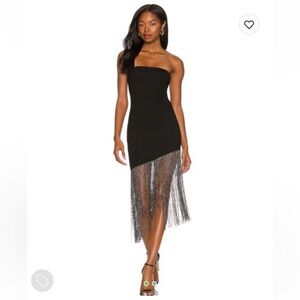 Superdown Cleo Asymmetric Black mini Dress with Fringe